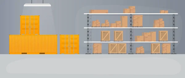 Étagères Entrepôt Avec Boîtes Conteneurs Illustration Vectorielle — Image vectorielle