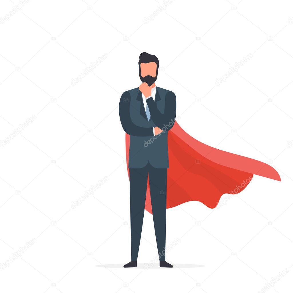 superhero man with red cloak and tie. vector illustration