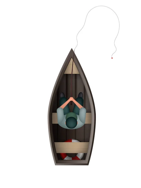 Pêcheur Dans Bateau Bois Concept Pêche Isolé Illustration Vectorielle — Image vectorielle