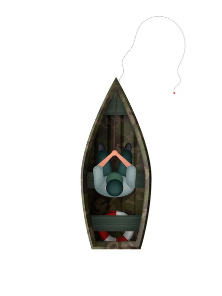 Pescador Num Barco Madeira Conceito Pesca Isolado Ilustração Vetorial — Vetor de Stock