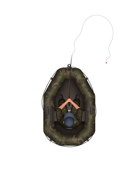 Pêcheur Dans Bateau Camouflage Caoutchouc Concept Pêche Isolé Illustration Vectorielle — Image vectorielle