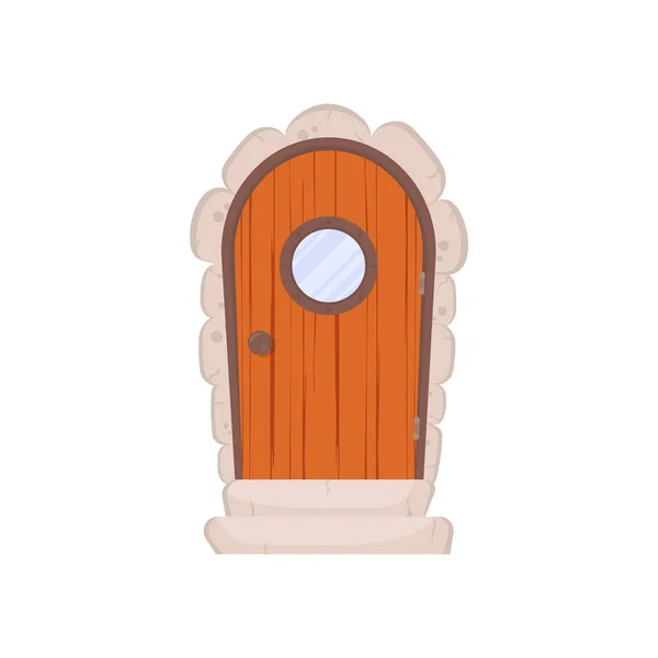 Pintu Kayu Antik Dengan Jendela Bulat Batu Cladding Dan Langkah - Stok Vektor