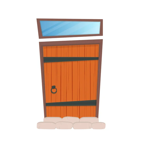 Starožitné Obdélníkové Dřevěné Vstupní Dveře Okno Nad Dveřmi Kreslený Styl — Stockový vektor