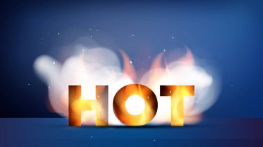 Yazıt. Ateş ve duman içinde. Terfi, indirim ve satış kavramı. Şeffaf, gerçekçi bir tarz. Reklam pankartı hazır. Vektör illüstrasyonu.