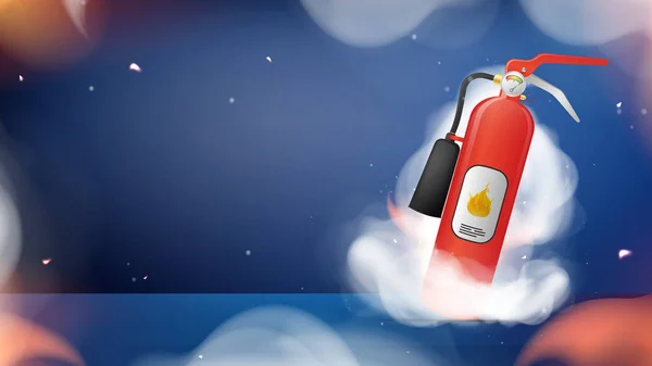 Πυροσβεστήρας Στη Φωτιά Και Καπνός Banner Χώρο Για Κείμενο Εικονίδιο — Διανυσματικό Αρχείο
