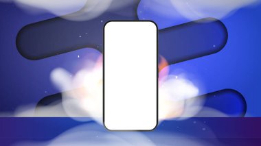 Beyaz perdeli ve dumanlı bir telefon. Satış, hisse senedi ya da tanıtım konsepti. Reklam afişini ya da posterini hazırlayın. Vektör.