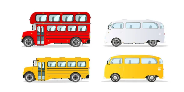 Conjunto Autobuses Aislados Sobre Fondo Blanco Autobús Escolar Transporte Público — Vector de stock