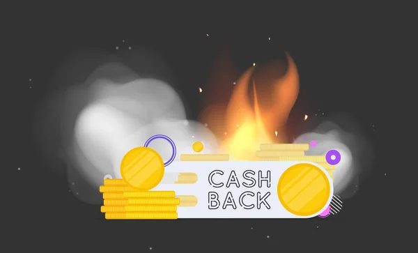 Lettrage Cashback Dans Feu Fumée Des Pièces Composition Sur Thème — Image vectorielle