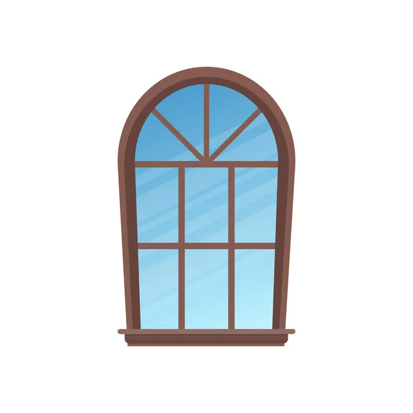 Dřevěné Půlkruhové Okno Okno Plochém Stylu Izolovaný Vektorová Ilustrace — Stockový vektor