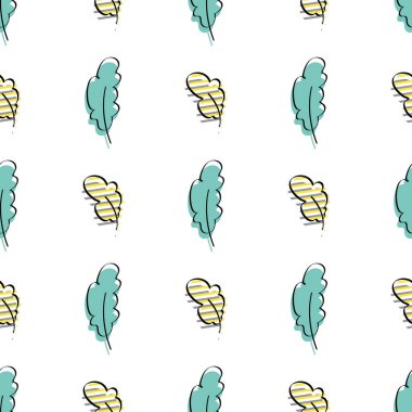 Kusursuz desen, arka plan, yapraklı iz dokusu, orman otları, bitkiler. Zarif, zarif kumaş, ambalaj kağıdı maketi. Vektör illüstrasyonu.