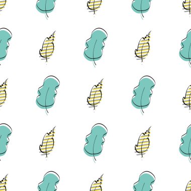 Kusursuz desen, arka plan, yapraklı iz dokusu, orman otları, bitkiler. Zarif, zarif kumaş, ambalaj kağıdı maketi. Vektör illüstrasyonu.