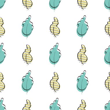 Yeşil yapraklı kusursuz desen. Elle çizilmiş. Hassas, zarif tekstil, kahverengi kağıt maketi. Düz şablon. Vektör illüstrasyonu.