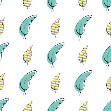 Yapraklı kusursuz desen. Elle çizilmiş. Kağıt ve tekstil için iyidir. Düz stil. Vektör illüstrasyonu.