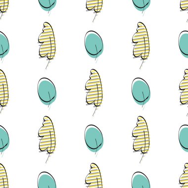 Yapraklı kusursuz desen. Elle çizilmiş. Kağıt ve tekstil için iyidir. Düz stil. Vektör illüstrasyonu.