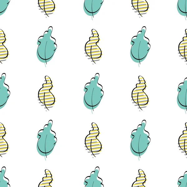 Yeşil yapraklı kusursuz desen. Elle çizilmiş. Hassas, zarif tekstil, kahverengi kağıt maketi. Düz şablon. Vektör illüstrasyonu.