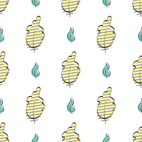 Yapraklı kusursuz desen. Elle çizilmiş. Menüler, tekstil ambalaj kağıtları ve kartpostallar için iyidir. Düz stil. Vektör şablonu.