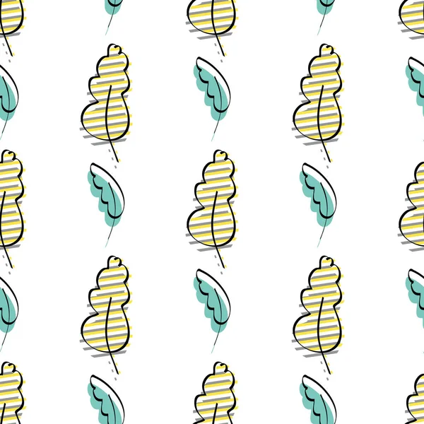 Yapraklı kusursuz desen. Elle çizilmiş. Menüler, tekstil ambalaj kağıtları ve kartpostallar için iyidir. Düz stil. Vektör şablonu.