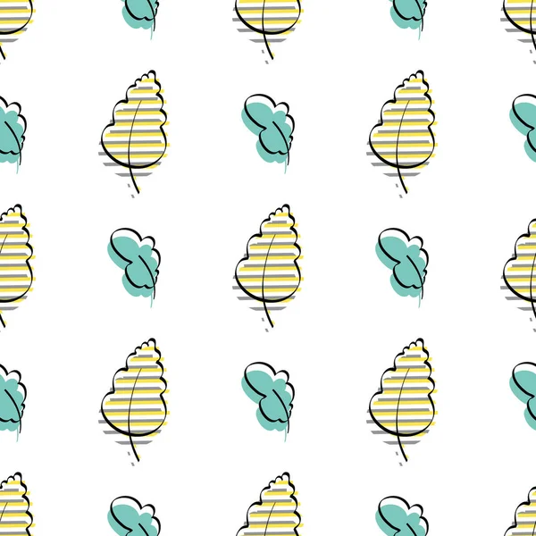 Yapraklı kusursuz desen. Elle çizilmiş. Menüler, tekstil ambalaj kağıtları ve kartpostallar için iyidir. Düz stil. Vektör şablonu.