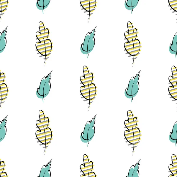 Yapraklı kusursuz desen. Elle çizilmiş. Kitaplar, arka planlar, ambalaj kağıtları ve tekstil için iyi. Düz stil. Vektör şablonu.