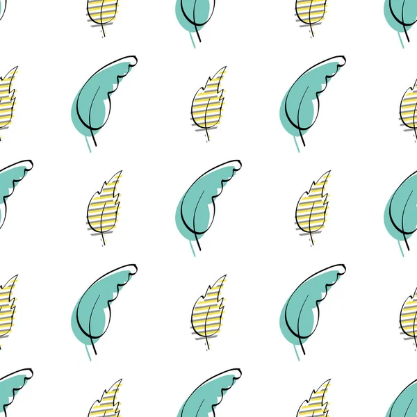 Yapraklı kusursuz desen. Elle çizilmiş. Kağıt ve tekstil için iyidir. Düz stil. Vektör illüstrasyonu.