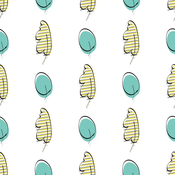 Yapraklı kusursuz desen. Elle çizilmiş. Kağıt ve tekstil için iyidir. Düz stil. Vektör illüstrasyonu.