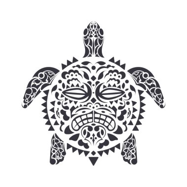 Kabile Polinezyası dövmeli kaplumbağa. Kabuklu kaplumbağa maskesi. Maori ve Polinezya kültür modeli. El yapımı. Vektör illüstrasyonu.