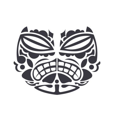 Maori ve Polinezya kültürünün maske deseni. Yüzü Polinezya dövmesi gibi. El yapımı. Vektör illüstrasyonu.