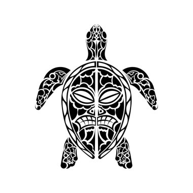 Polinezya tarzı kaplumbağa dövmesi. Maori maskesi deseni. Vektör illüstrasyonu.