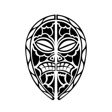 Polinezya tarzı kapalı gözlü dövme maskesi. Maori kabilesi kalıpları. İzole edilmiş. Vektör illüstrasyonu.