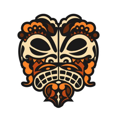 Yeni Zelanda yerlisi. Maori. Yüzünde dövme var. Maske. Vektör illüstrasyonu.