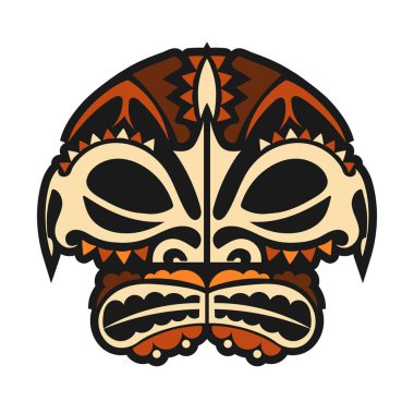 Yeni Zelanda yerlisi. Maori. Yüzünde dövme var. Maske. Vektör