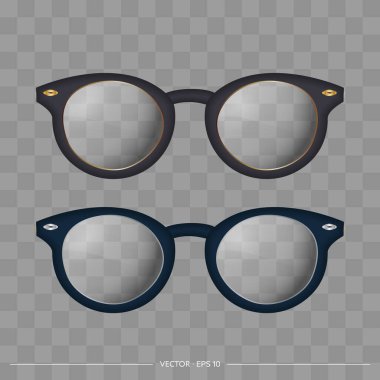 Gerçekçi güneş gözlüğü seti. Şeffaf mercekli gözlük. Vektör.