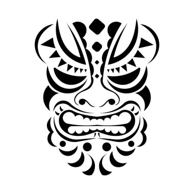 Polinezya usulü yüz dövmesi. Maori maskesi. Hawaii kabile modelleri. İzole edilmiş. Vektör illüstrasyonu.