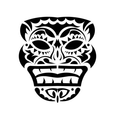 Şeytan maskesi dövmesi Polinezya usulü. Maori suratı. Hawaii kabile modelleri. İzole edilmiş. Vektör illüstrasyonu.