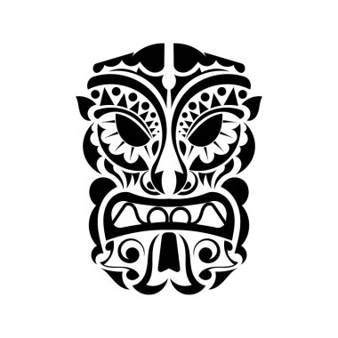Şeytan maskesi dövmesi Polinezya usulü. Maori suratı. Hawaii kabile modelleri. İzole edilmiş. Vektör illüstrasyonu.