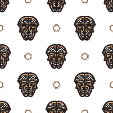 Samoa tarzı tiki maskeli kusursuz desen. Vektör illüstrasyonu.