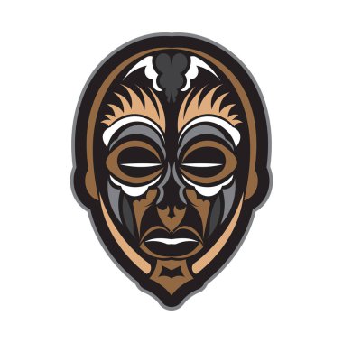 Beyaz arka planda Tiki maskesi. Tişört izleri, bardaklar, telefon kılıfları ve dövmeler için iyi. İzole edilmiş. Vektör illüstrasyonu.