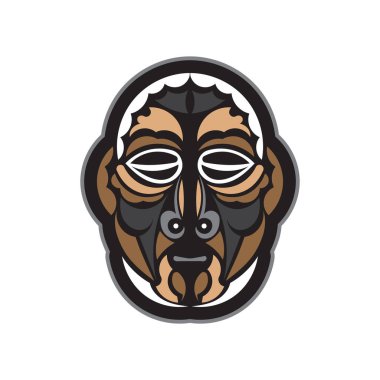 Hawaii usulü Tiki maskesi. Tişört izleri, bardaklar, telefon kılıfları ve dövmeler için iyi. İzole edilmiş. Vektör illüstrasyonu.