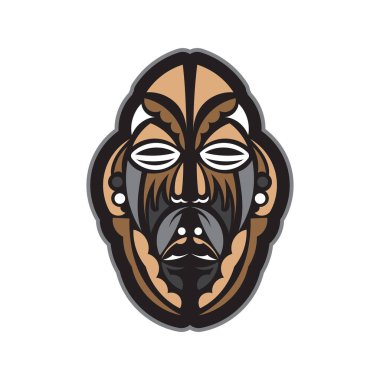 Tiki maskesi Samoa tarzı. Tişört izleri, bardaklar, telefon kılıfları ve dövmeler için iyi. İzole edilmiş. Vektör illüstrasyonu.