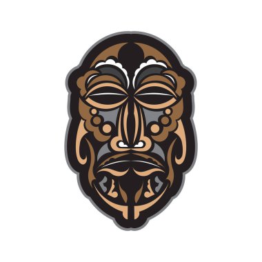 Tiki maskesi Samoa tarzı. Tişört, bardak ve telefon kılıfları için iyi. İzole edilmiş. Vektör illüstrasyonu.