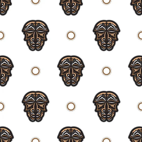 Samoa tarzı tiki maskeli kusursuz desen. Vektör illüstrasyonu.