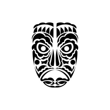 Tiki surat, maske ya da totem. Samoa tarzı modeller. Dövmeler ve parmak izleri için iyi. İzole edilmiş. Vektör illüstrasyonu.