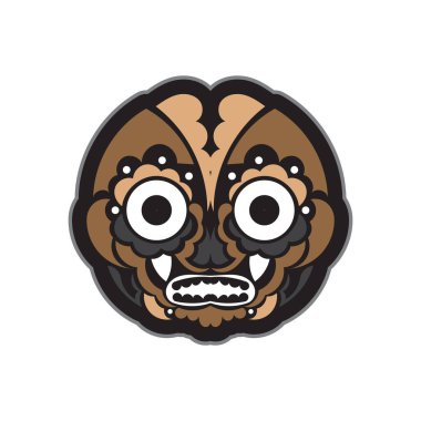 Maori ya da Samoa tarzı maske. Polinezya tarzı tiki. İzole edilmiş. Vektör illüstrasyonu