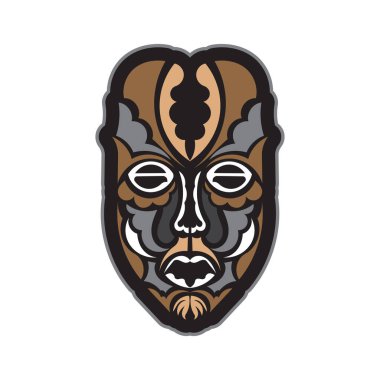 Samoa tarzı maske. Polinezya tarzı tiki. İzole edilmiş. Vektör illüstrasyonu