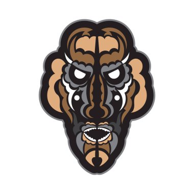 Maori ya da Samoa tarzı maske. Polinezya tarzı tiki. Parmak izi için iyi. İzole edilmiş. Vektör illüstrasyonu