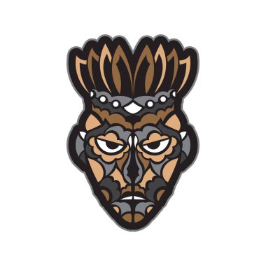Maori ya da Samoa tarzı maske. Polinezya tarzı tiki. Tişörtler, telefon kılıfları ve dövmeler için iyi. İzole edilmiş. Vektör illüstrasyonu
