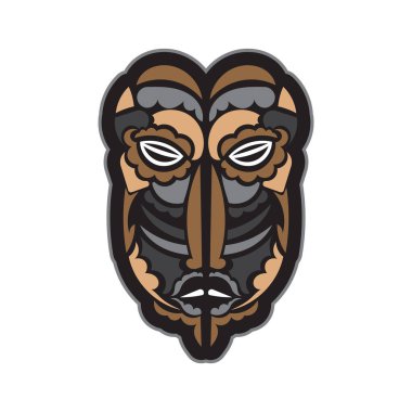 Maori ya da Samoa tarzı maske. Polinezya tarzı tiki. Tişörtler, telefon kılıfları ve dövmeler için iyi. İzole edilmiş. Vektör illüstrasyonu