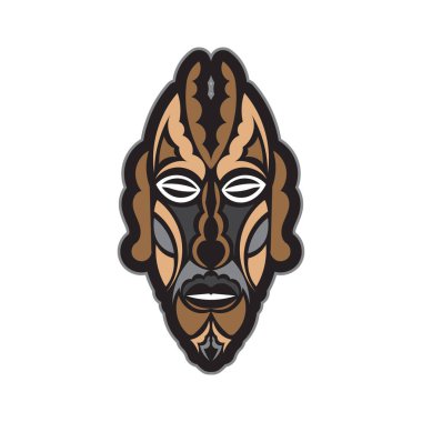 Maori ya da Samoa tarzı maske. Polinezya tarzı tiki. Dövme için iyi. İzole edilmiş. Vektör illüstrasyonu
