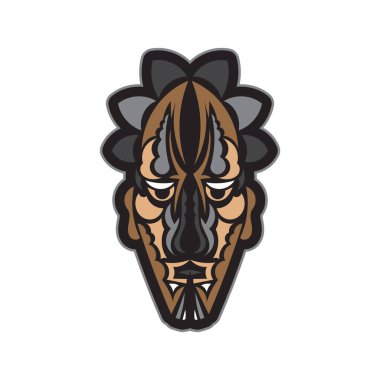 Maori ya da Samoa tarzında renkli maske. Polinezya tarzı tiki. Parmak izi için iyi. İzole edilmiş. Vektör illüstrasyonu