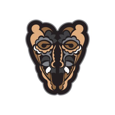 Maori ya da Samoa tarzında renkli maske. Polinezya tarzı tiki. Tişörtler, telefon kılıfları ve dövmeler için iyi. İzole edilmiş. Vektör illüstrasyonu